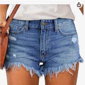 Casual High Waisted Denim Shorts Frayed Raw Hem Ripped Jeans Shorts